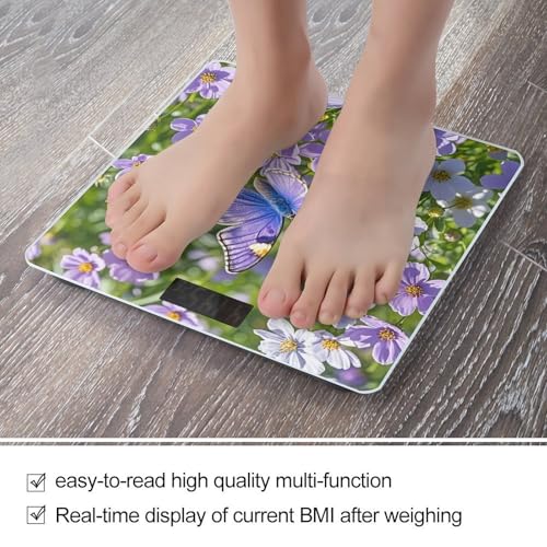 Báscula digital de baño con mariposa y flores moradas miniatura 5