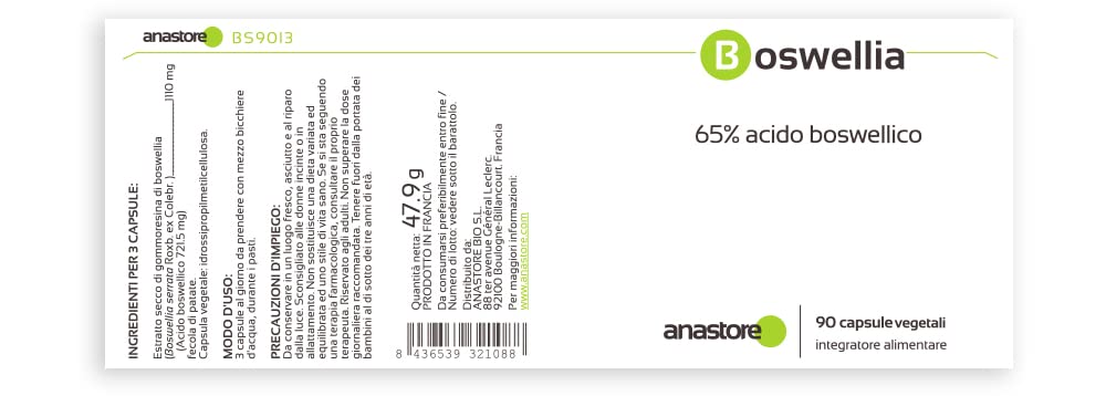 BOSWELLIA * 370 mg / 90 capsule * Titolato all’65% in acido boswellico