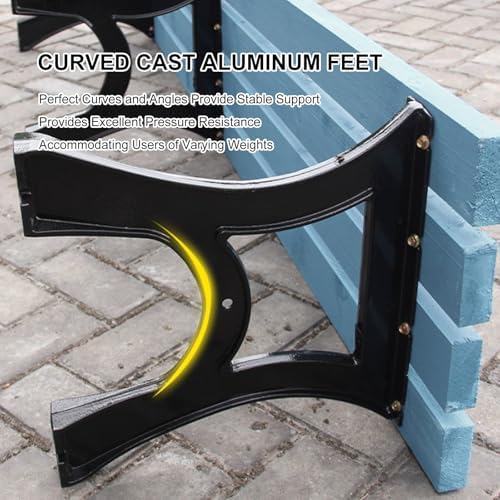 Weatherproof Outdoor Bench, 71in Backless Garden Seating, Durable Wood & Cast Aluminum for Patio, Yard, Balcony, Park - Easy to Install, Brown Finish