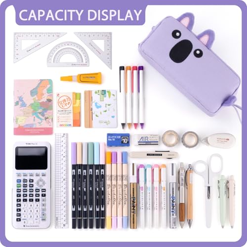 Image of CICIMELON Cartoon Pencil Case, Large Capacity Pen Pouch with Embroidered Animal Design, School Supplies Bag for Kids, Teens, Students (Purple Koala)