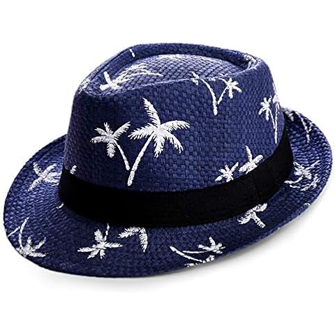 PORSYOND Felt Fedora Hat Men Women Belt Panama Jazz Hat Trilby Hat with Band (E-Navyblue, Paper Straw-2) Cover