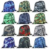 Woanger 24 Pcs Camo Drawstring Bags Bulk 11.81 x 9.84 Inch Camouflage Paintball Goodie Gift Bags Waterproof Lightweight String Cinch Backpack Army Military Hunting Gym Travel Sport Camp Party Supplies
