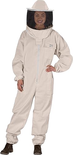 Miniatura 3 de Bees & Co U73 Traje de apicultor de algodón natural con velo redondo, 5XL, beige