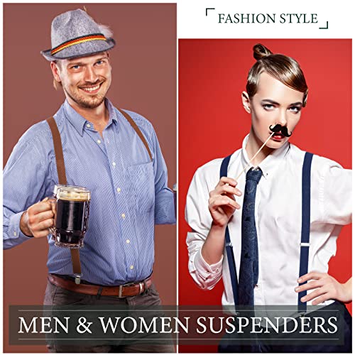 Image of Handepo 9 Pieces Y Back Style Unisex Suspenders Adjustable Elastic Suspenders for Men Women Rainbow braces with Clip for Pants