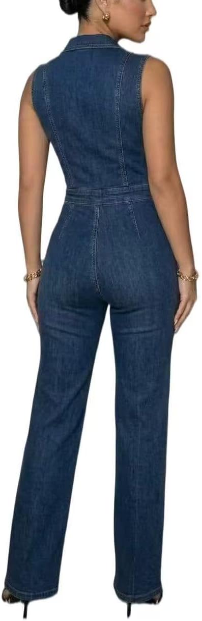Denim jumpsuits Women's sexy, elegant, high waisted, wide leg Cowboy pants, club business party button jeans