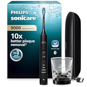 Philips Sonicare DiamondClean 9000 elektrische Zahnbürste, Schallzahnbürste mit App, Drucksensor, 4 Putzmodi, 3 Intensitätsstufen, Ladeglas und USB-Reiseetui, Schwarz, Modell HX9911/09