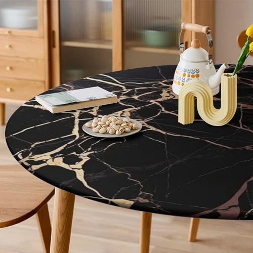 Nappe en marbre noir et doré chic table ronde 120 cm