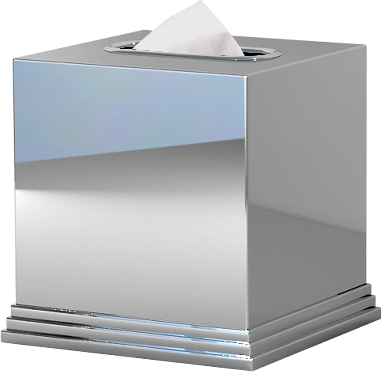 nu steel Timeless Decorative 304 Stainless Steel Square Facial Tissue Box Cover Holder for Bathroom Vanity Countertops, Bedroom Dressers, Night Stands, Desks and Tables - Chrome