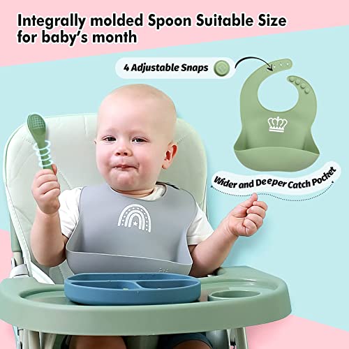Kids Plates And Bowls Sets, 4Pack Baby Plates And Bowls Sets Bpa Free, Silicon Baby Led Weaning Supplies Dishwasher Safe, Silicone Bib Baby Essentials For 6-36 Months #TOP4