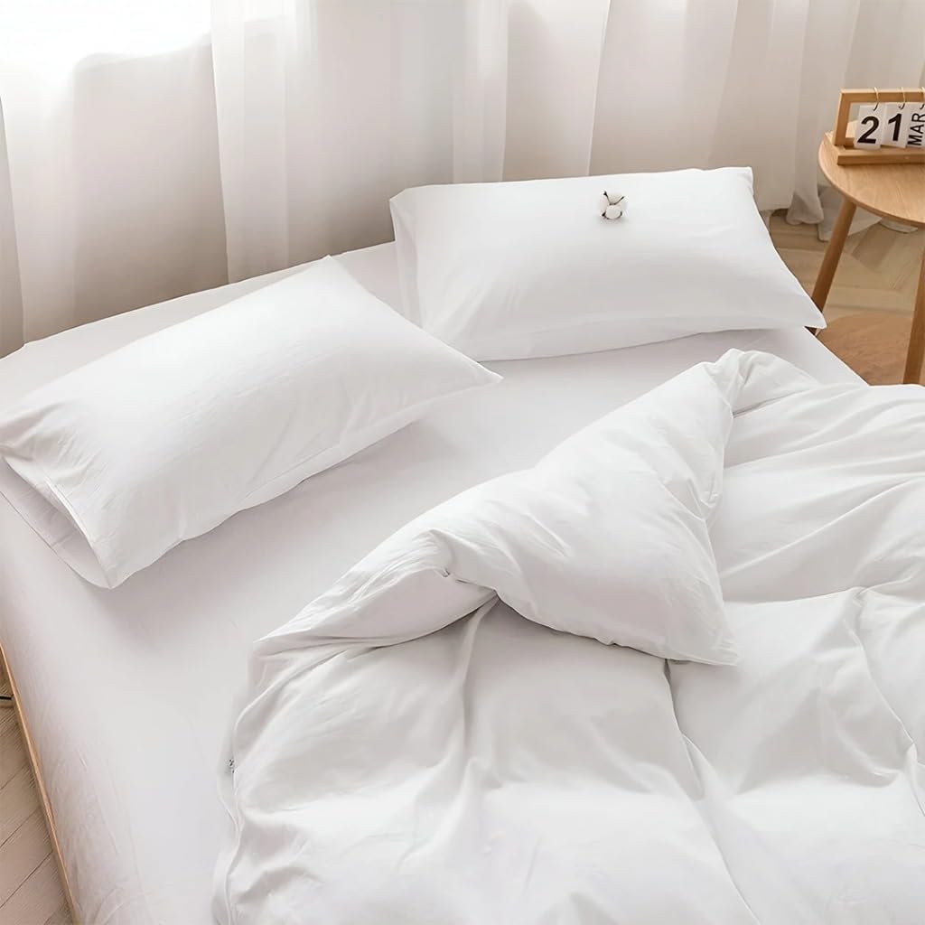 1 Piece Western King Duvet Cover 120x120 Inches, 100% Cotton, Breathable and Ultra Soft White Solid Comforter Cover with Zipper Closure and 4 Corner Ties