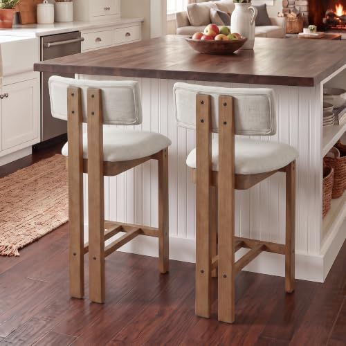 chairus Butaco Farmhouse Juego de 2 Sillas de Barra Modernas de 26” con Respaldo Acolchado Tapizado y Patas de Madera, Blanco miniatura 3