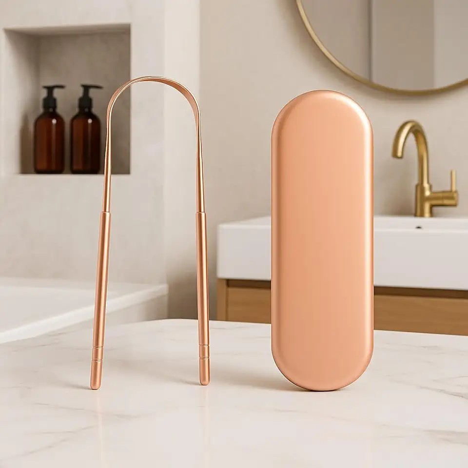 Raspador de Língua Inox com Estojo – Higiene Bucal Ayurveda, Combate Mau Hálito