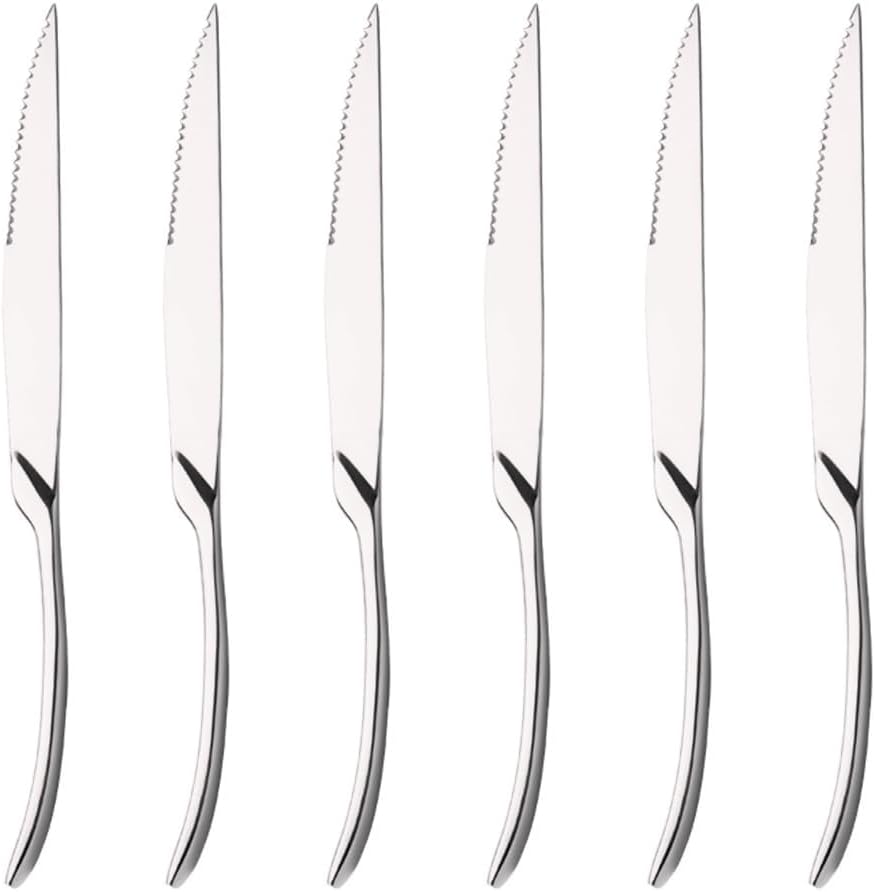 Steak Knife Set, 6PCS Mirror Dinnerware Stainless Steel Dinner Steak Knives Set Sharp Steak Knife Silver Knife Restaurant Table Knife Set (Color : 6Pcs Silver)