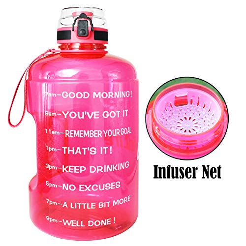 QuiFit Motivational Gallon Water Bottle with Time Marker & Strainer & Handle