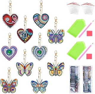 Kinsinder 10Pcs 5D DIY Diamond Art Painting Keychain Kit, Double Sided Full Drill Rhinestone Painting Key Chains Pendant for Women Purse Backpack Handbag Accessories Decor (Dolphin + Seahorse)