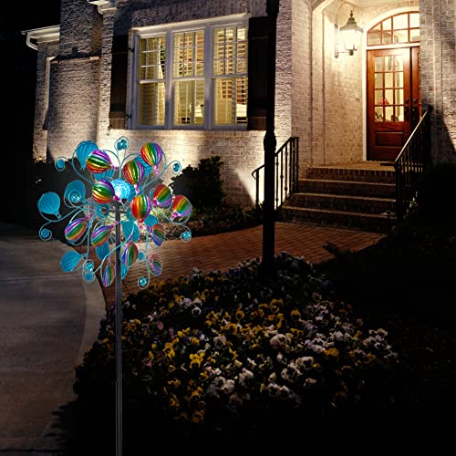 Vewostar Garden Solar Wind Spinner - Outdoor Metal Large Wind Sculpture Yard Art Multi-Color Led Lighting Wind Spinner For Garden Patio Lawn #TOP4