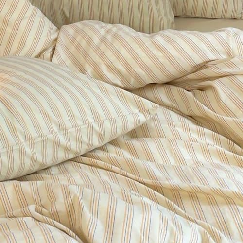 Image of Nayoroom Striped Duvet Cover Queen Cream Yellow Stripe Bedding Set
