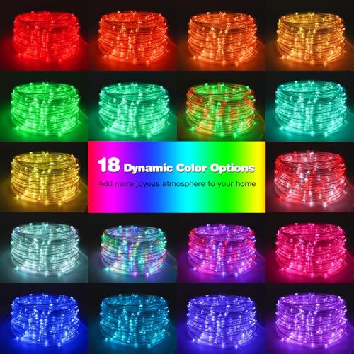 Gvwoxm 50FT 150 LED Rope Lights, 18 Colors with Timer, 5 Modes, Waterproof Plug-in Remote Control Camping String Lights for Outside, Camping, Classroom, Party, Festival Decoration Light Strings