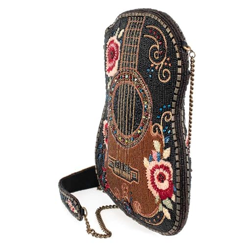 Mary Frances Classical Vibe Beaded Crossbody Handbag Floral Guitar-Shaped Evening Clutch Purse Statement Bag with Removable Strap, Brown4