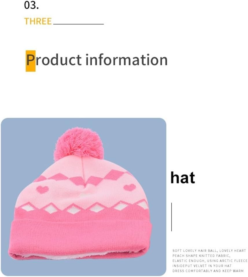 3Pcs Kids Winter Knit Hat Scarf Gloves Set Neck Warmer for 2-8 Years Old Boys Girls Kids Hat and Gloves Set(Pink)
