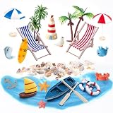 21 St&uuml;ck Strand-Mikrolandschaft Miniatur Dekoration mit Mini Liegest&uuml;Hlen Palmen Sonnenschirmen Couchtisch Strandzubeh&ouml;r, DIY Mini-Strand Miniatur Puppenhaus Dekoration, DIY Mikro Garten Landschaft