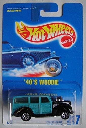 Hot Wheels BLACK/TEAL '40'S WOODIE #217 7 SPOKE SQUARE CARD