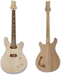 Yinfente Kit de guitarra elétrica, 22 trastes, pescoço de guitarra elétrica, 63 cm, corpo de guitarra de madeira de mogno, escala de madeira de ácer, jacarandá, faça você mesmo, projeto de guitarra
