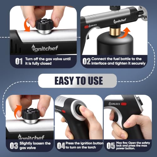 Image of Propane Torch Gun, Adjustable Flame & Safety Lock, BBQ /Camping