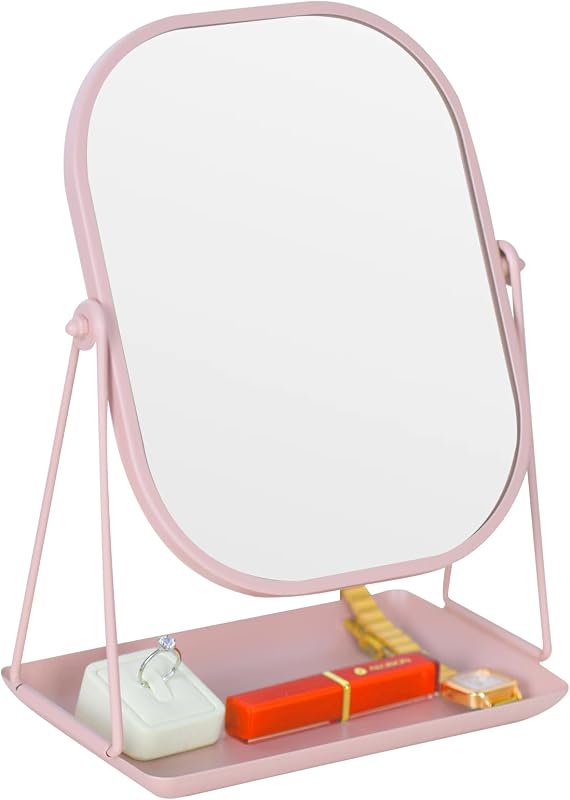 Espelho de maquiagem giratório Tstarer com base para armazenamento, rosa