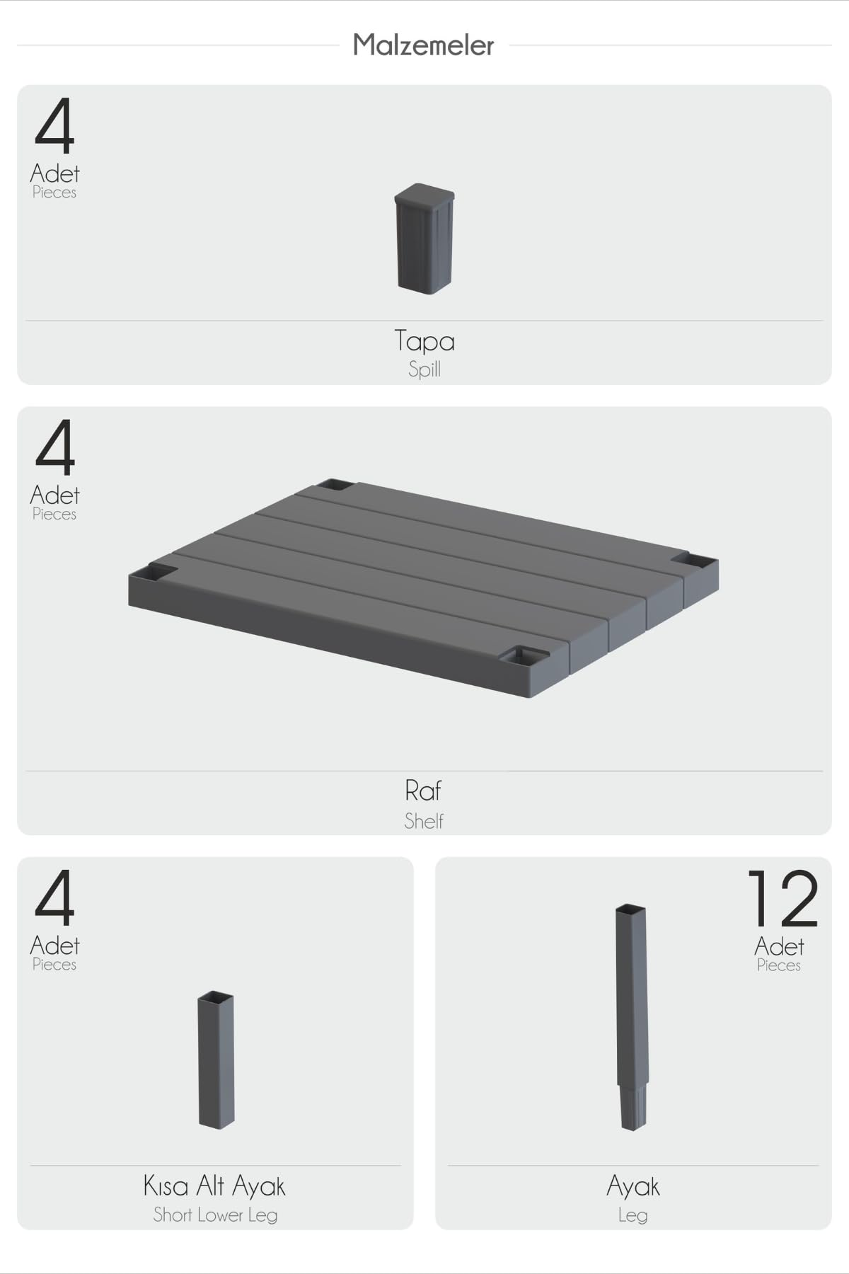 Mithra Life 4 Katlı Plastik Gri Banyo Mutfak Rafı MIT1051