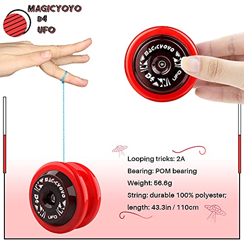 CHEE MONG MAGICYOYO D4 Responsive Yoyo Looping Yoyo for Beginners, Professional Kids Yoyo with PC Body, Durable to Use, Bonus 6 Yo-yo Strings, Yo Yo Glove, Bag (Red with Black Cap)