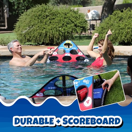 Image of SKIP NN' HOLE Original Fun Stonne Skipping Meets Pool Cornhole Game Floating | for All Ages | Fun Swimming Pool Game for Adults and Family | Easy Setup, Durable, Portable Water and Lake Toy |