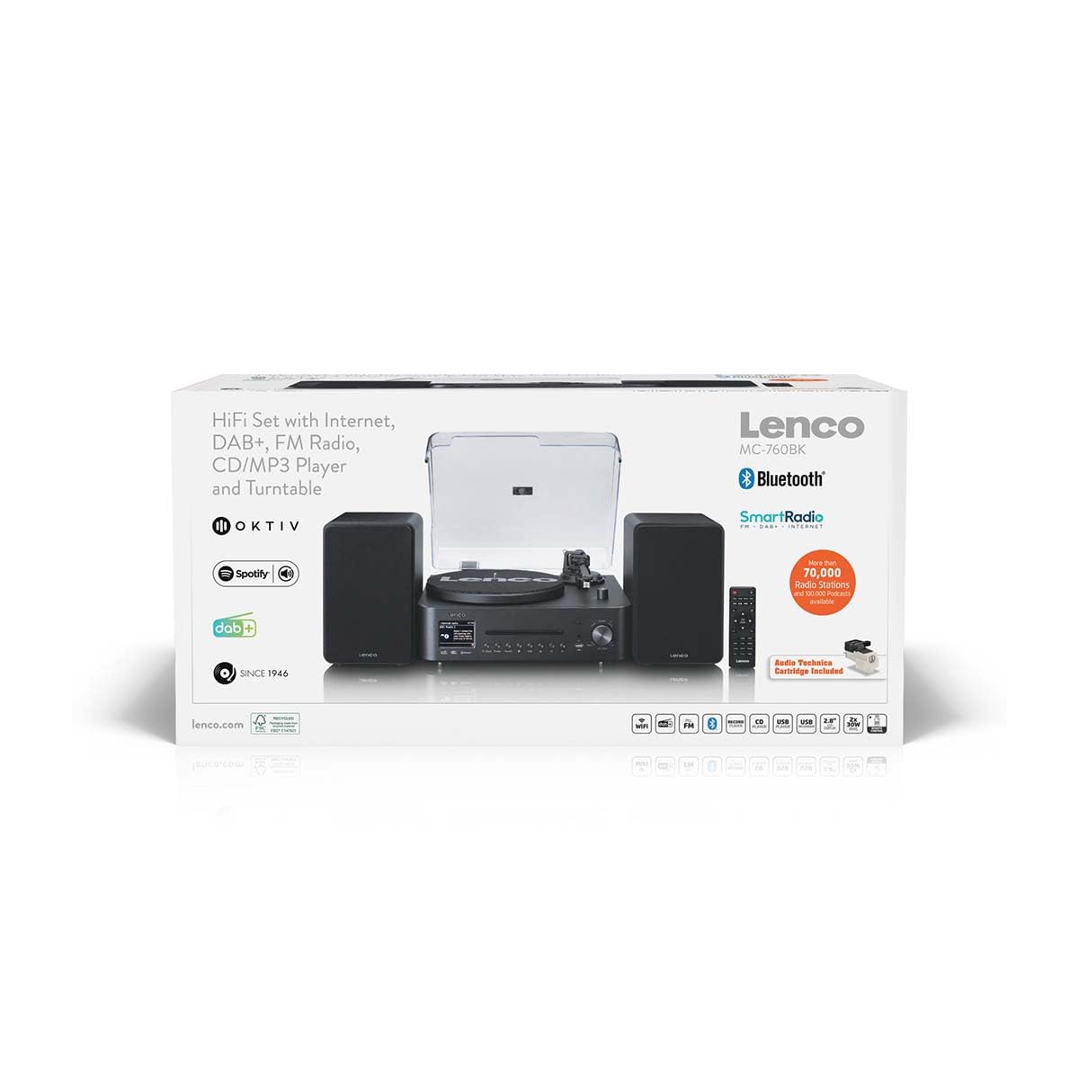 Lenco MC-760BK Giradischi con altoparlante - Giradischi 60 W - Lettore Vinile Bluetooth 5.3 - Record Player - DAB+ - Legno/Nero