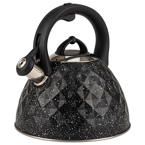 KARL HAUSMANN Wasserkessel Induktion - 3L - Schwarzer Marmor Teekessel mit Automatischer Pfiff - Edelstahl Wasserkocher für Induktionsherd, Gasherd und Elektroherd - Pfeifkessel - Teekanne