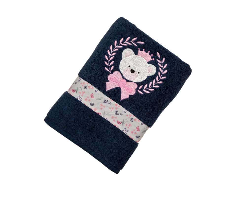 Image of SNAAN 600 GSM, Pure Combed Cotton Girl Teddy Bear Towels for | Ultra Soft, Super Absorbent Luxury Bath Towel with Attractive Cartoon Animal Design for, Boys & Girls (Navy Blue)