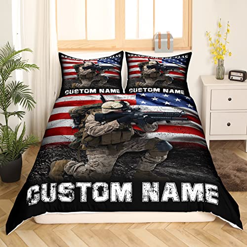 American Flag Duvet Cover Twin For Adult Teens Boys Personalized Customize Name Bedding Camo Soldier Print Vintage Usa Flag Comforter Cover Men Military Camouflage Grunge Stripes Customized Bedding #TOP2