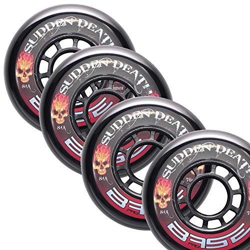 Base Outdoor Inliner Rollen Lot de 4 roulettes Pro « Sudden Death » -80 mm-Dureté 84A-Extrêmement durables-Forte adhérence-Noir-Convient pour Toutes Les Marques de Rollers courantes Mixte-Adulte