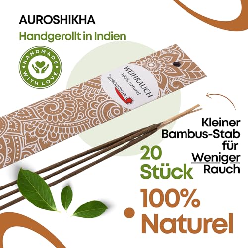20 Stück – AUROSHIKHA Weihrauch – Natürliche indische Räucherstäbchen für Meditation & Entspannung