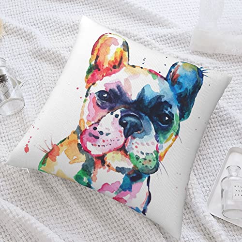 Varun Creative Multicolored French Bulldog Throw Pillow Covers Watercolor Puppy Animal Art Painting Square Pillowcases For Home Decor Sofa Car Bedroom Pillow Case 18X18Inch thumb #5