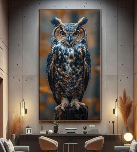 Peinture d'animal des bois affiche hibou cottagecore 50x100cm impression toile