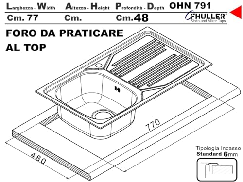 CM 011551SCSSX Serie Mondial 3'' Lavello Acciaio inox prelucidato da incasso Gocciolatoio a Destra 1 Vasca 79X50cm - 3