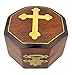 CB Brown Wood Rosary Box with Gold Budded Cross, 2 3/4 Inch