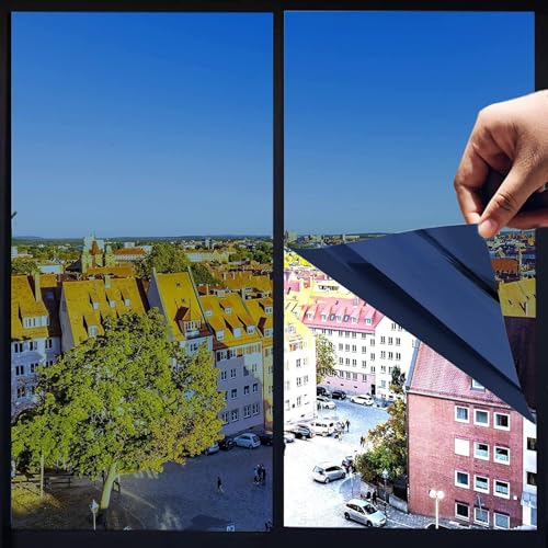 Image of WISDOM One Way Blue Window Film Tint Anti UV Heat Control Privacy Protecting Sun Blocking Reflective Window Film for Home & Office (Blue, 20 x 48 in)