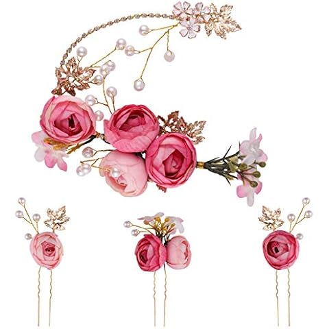 Lurrose 5-Piece Pink Rose Hair Pins Cover