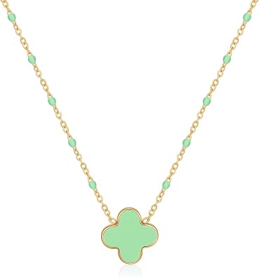 Dainty Four Leaf Clover Choker Necklace Colorful Tiny Cute Clover Pendant Necklaces for Women 18K Gold Plated Stainless Steel Lucky 4 Leaf Pendant Jewelry