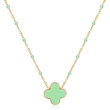 Dainty Four Leaf Clover Choker Necklace Colorful Tiny Cute Clover Pendant Necklaces for Women 18K Gold Plated Stainless Steel Lucky 4 Leaf Pendant Jewelry
