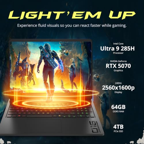 Image of HP OMEN Slim 16 16 inch WQXGA IPS 240Hz Gaming Laptop, Intel Core Ultra 9 285H, GeForce RTX 5070 8GB, 64GB DDR5, 5TB Storage (4TB SSD + 1TB Docking Station Set), Backlit, Wi-Fi 6, Win 11, Black