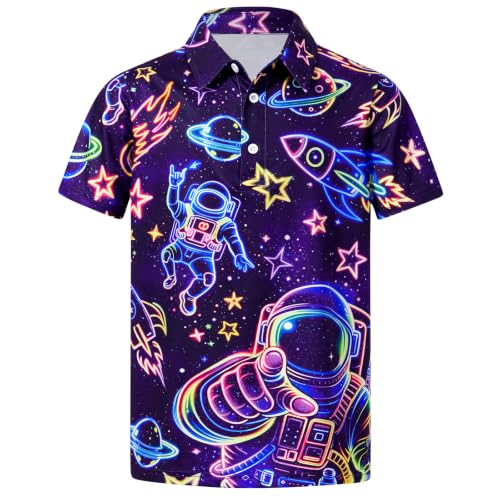 Cozople Boys Collared Polo Shirt, Astronaut Print - image 1