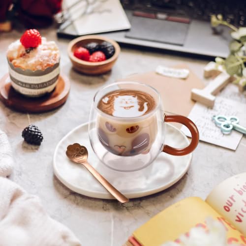 ecooe Katzen Tasse Süße Doppelwandige Gläser 280ml Latte Macchiato Gläser Cappuccino Tassen Katze Kaffeetasse Doppelwandig Kaffeeglas… – Ansicht 4