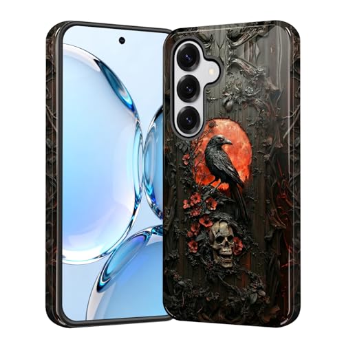 FBLLMPMZ for Samsung Galaxy A17 5G Case, Dual Layer Hybrid Protection, Shockproof, Slim & Durable Phone Cover for Women Girls, Red Moon Raven Skull - image 1
